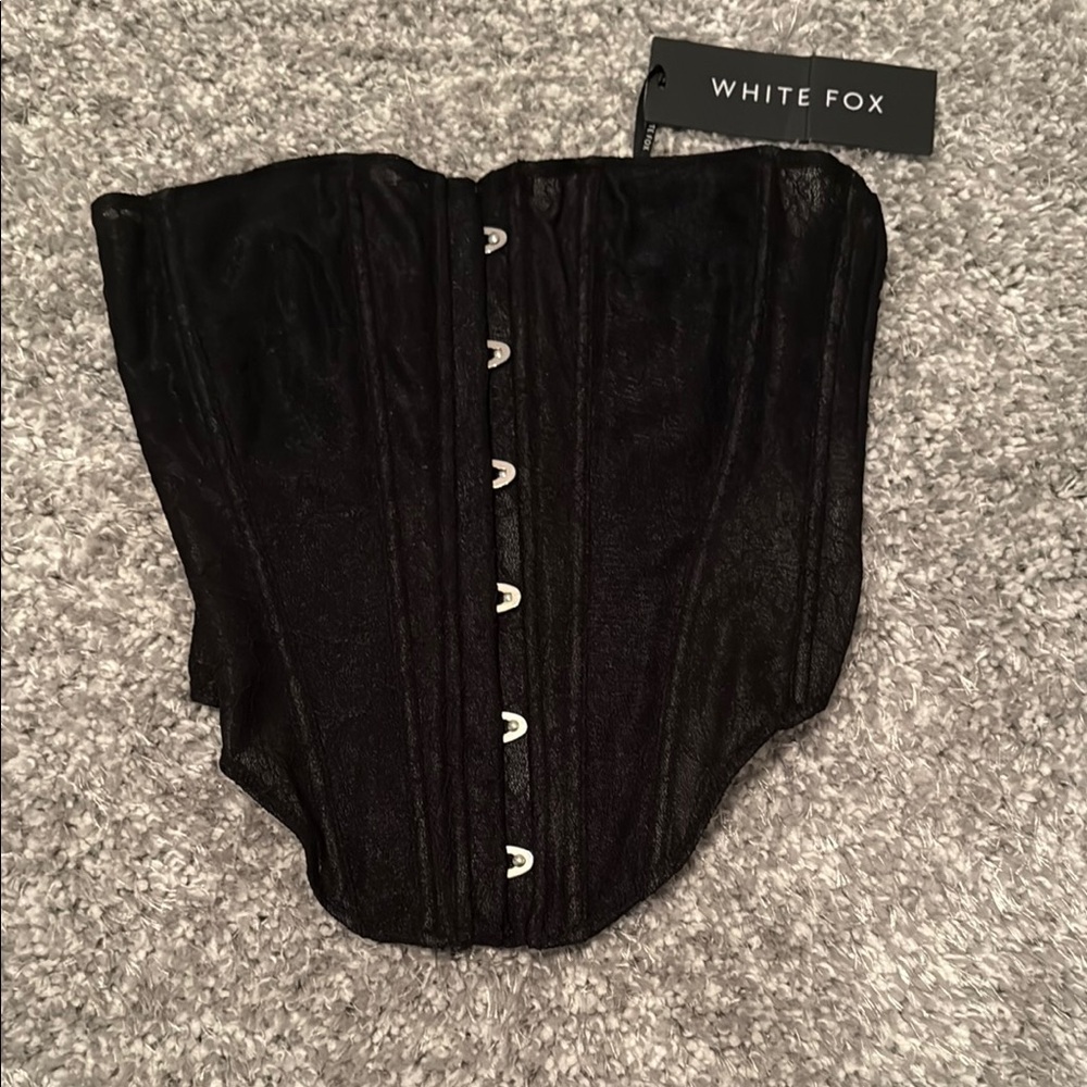 White Fox Black Corset Top